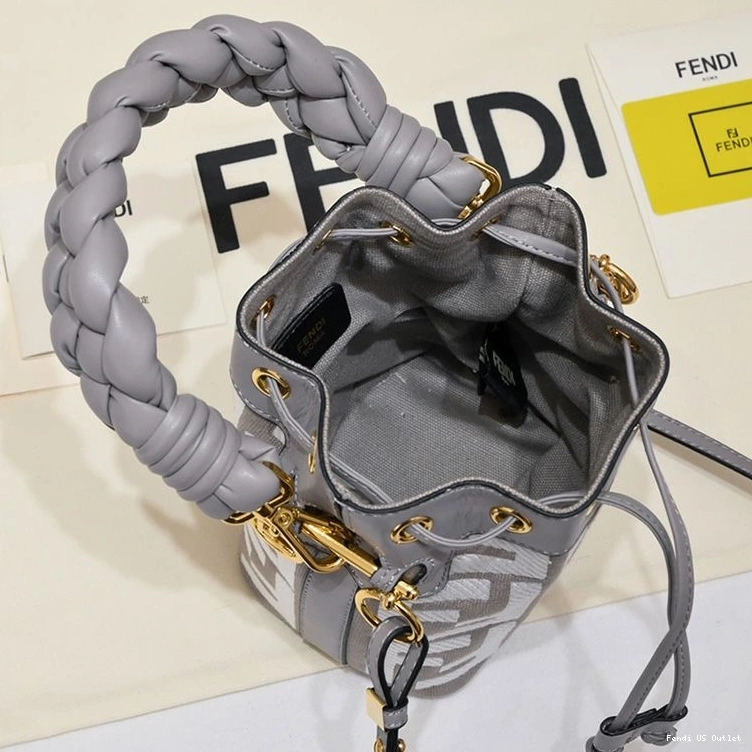 Vintage HOT Fendi Bucket Handle Bag with Canvas Mini Mon Woven Tresor In Motif Grey FF 0727